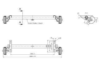 Náprava AL-KO Plus B 1800-9 (1800 kg) a=1500 mm, 112x5, zesílené patky